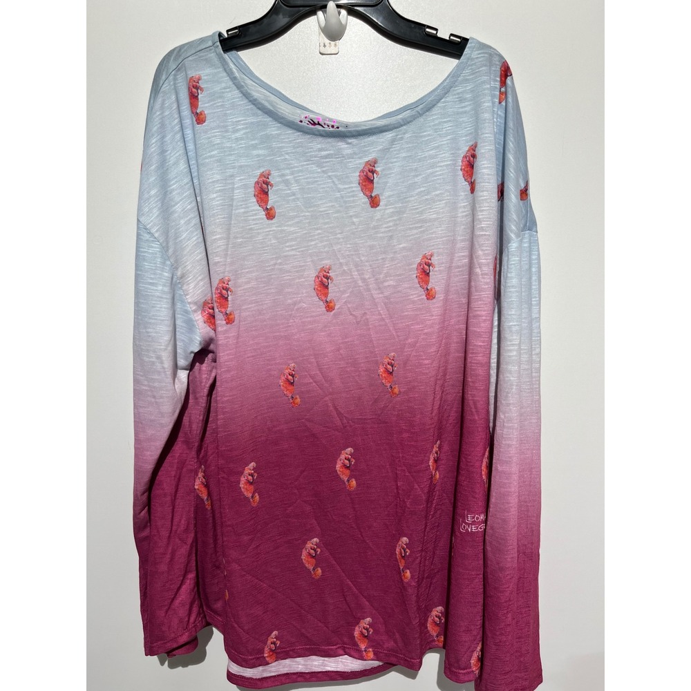 Leoma Lovegrove Womens XXL Manatee Ombre Long Sleeve Top Blue Pink Slub Knit